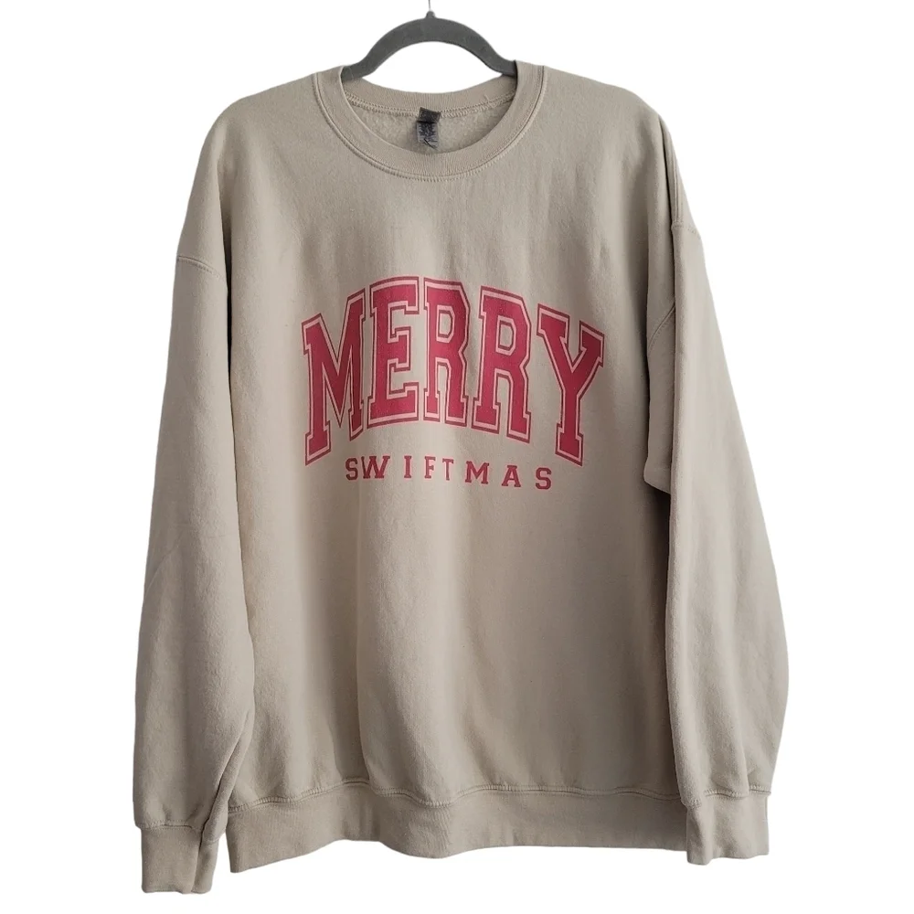 Merry Swiftmas Adult XL Cream Pullover Crewneck Pullover Sweatshirt‎